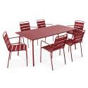 Table de jardin en métal 180x90 cm et 6 chaises avec accoudoirs