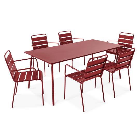 Table de jardin rectangulaire + 6 chaises empilables avec accoudoirs | Oviala