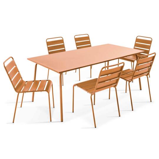 Table de jardin rectangulaire + 6 chaises en métal anti U.V | Oviala