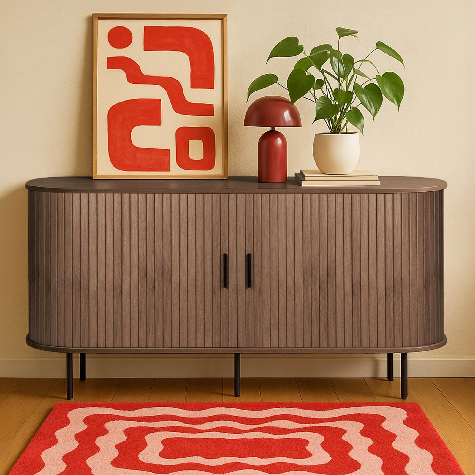 Buffet effet bois et métal 2 portes effet lattes 140 cm