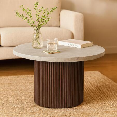 Table basse effet bois foncé ronde Ø70 x 45 cm
