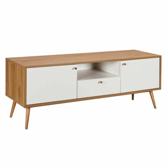 Meuble TV effet bois clair et blanc 150 cm scandinave