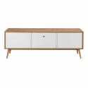 Meuble TV effet bois clair et blanc 150 cm scandinave