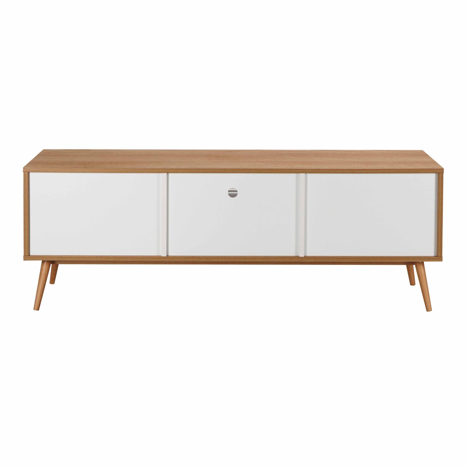 Meuble TV effet bois clair et blanc 150 cm scandinave