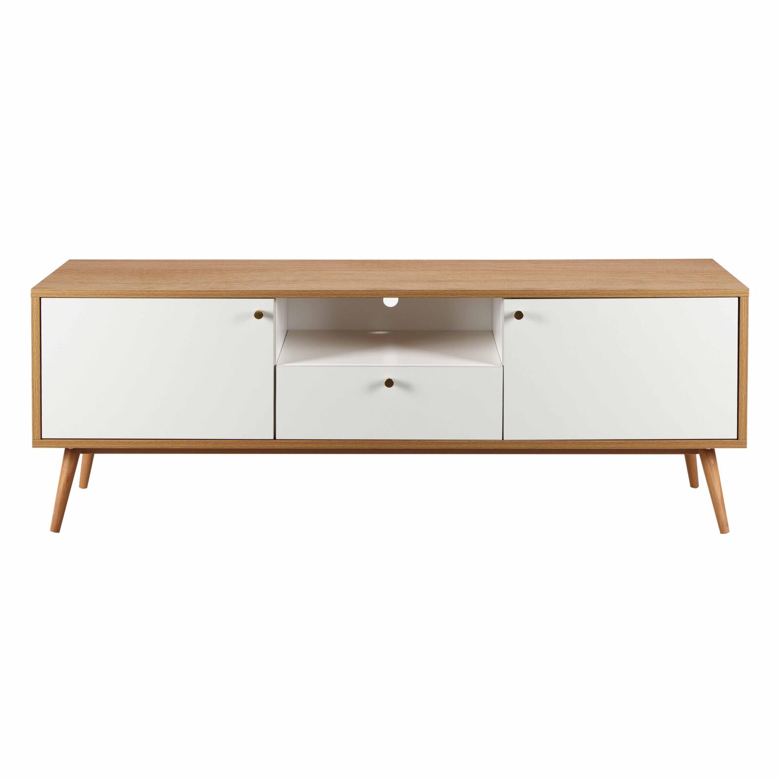 Meuble TV effet bois clair et blanc 150 cm scandinave