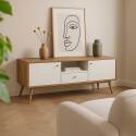 Meuble TV effet bois clair et blanc 150 cm scandinave