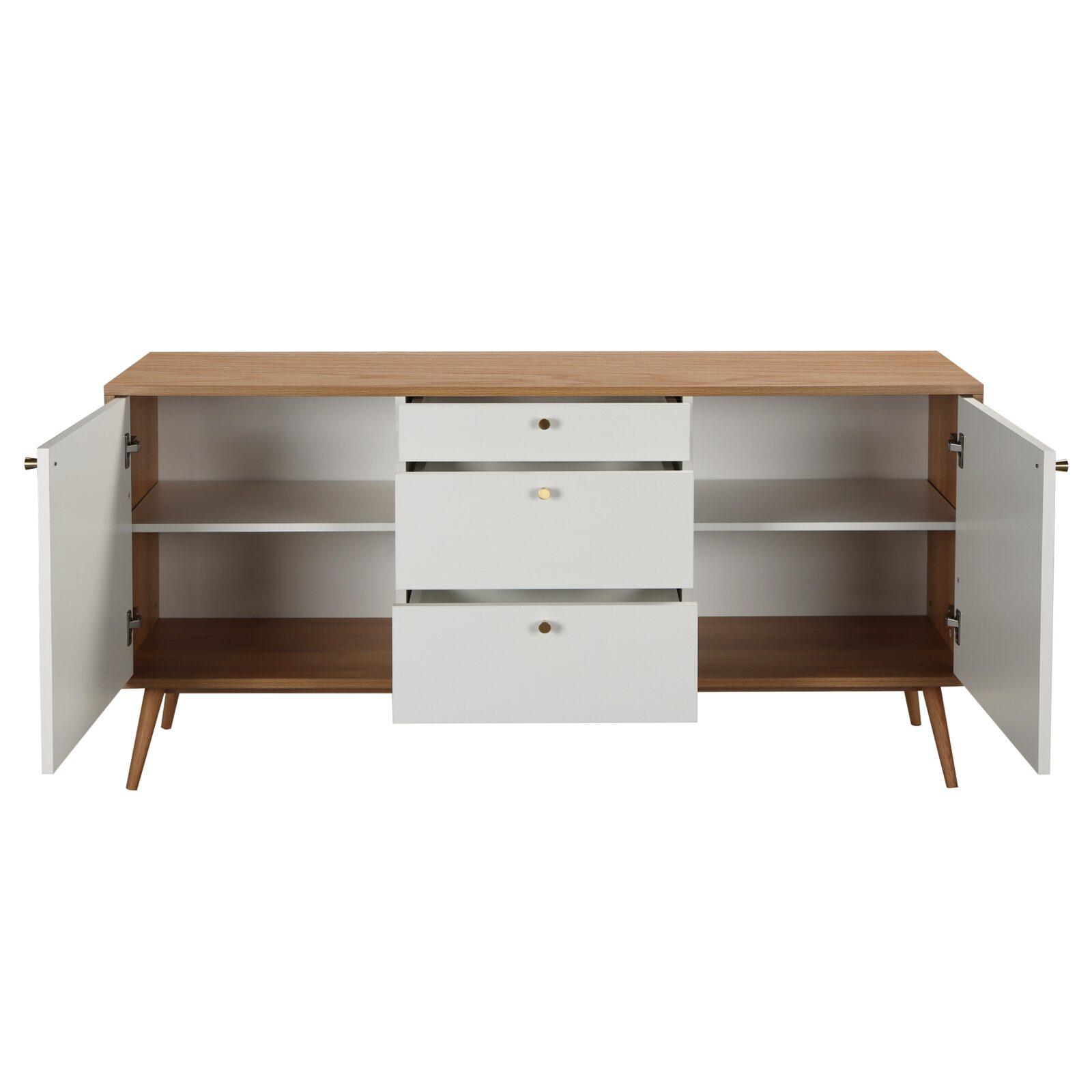 Buffet scandinave effet bois clair 2 portes 3 tiroirs 150 cm