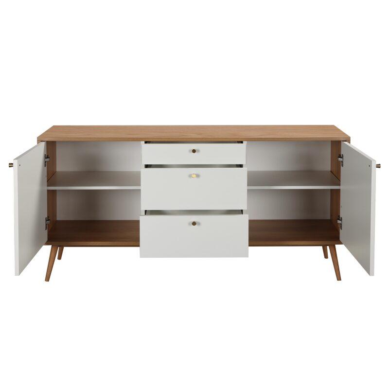 Buffet scandinave effet bois clair 2 portes 3 tiroirs 150 cm (5/6)