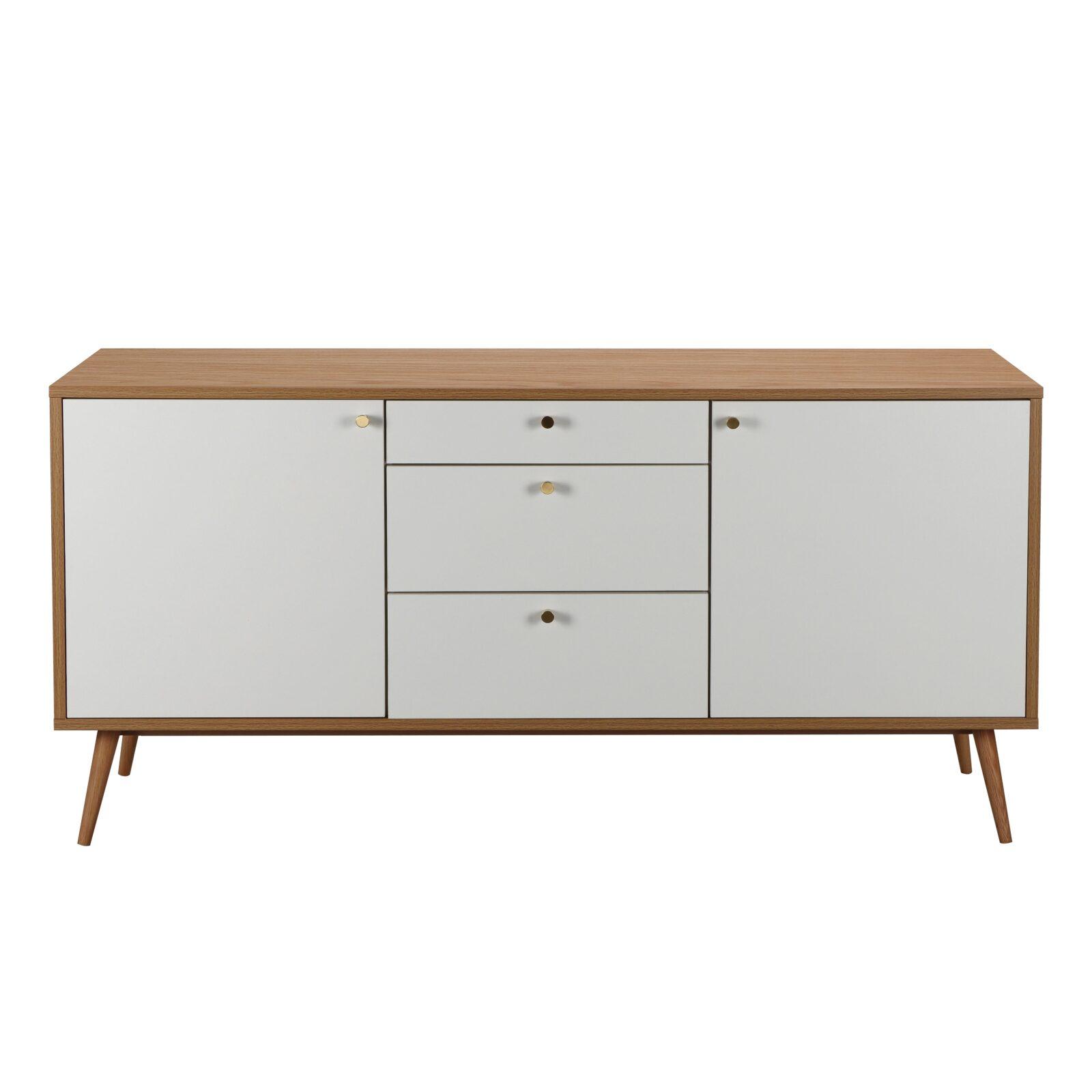 Buffet scandinave effet bois clair 2 portes 3 tiroirs 150 cm