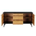 Buffet scandinave effet bois clair 2 portes 3 tiroirs 150 cm