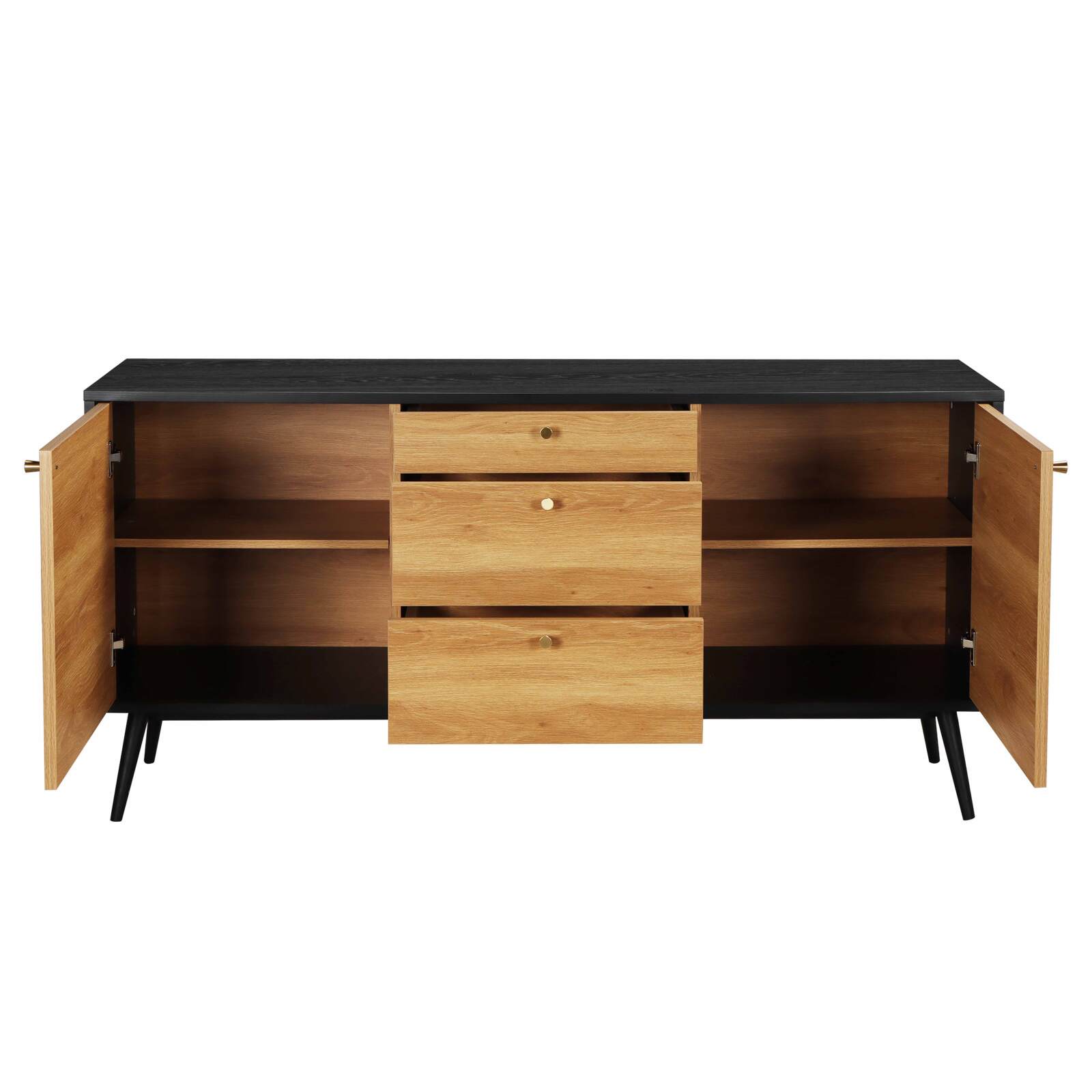 Buffet scandinave effet bois clair 2 portes 3 tiroirs 150 cm