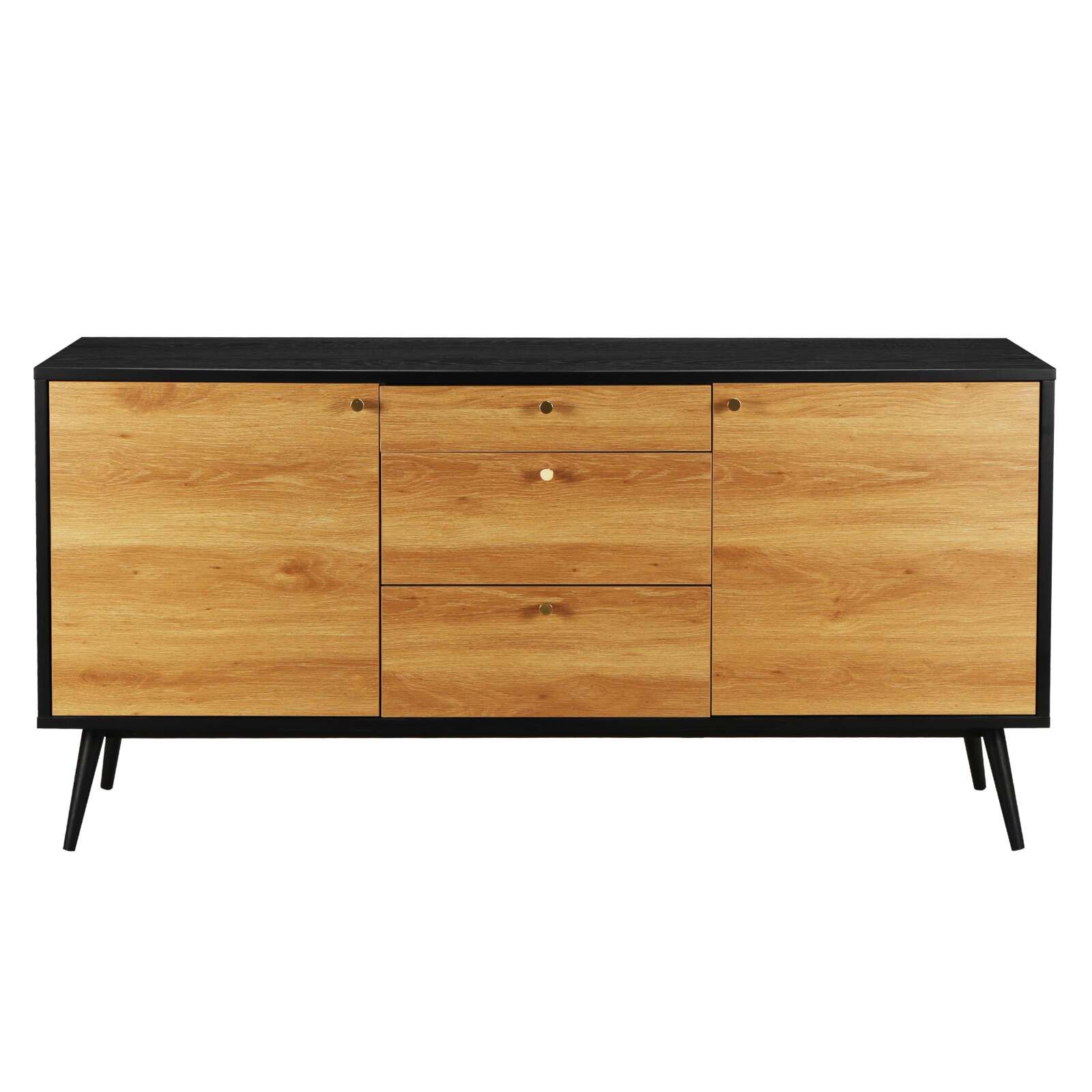 Buffet scandinave effet bois clair 2 portes 3 tiroirs 150 cm