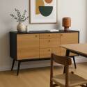 Buffet scandinave effet bois clair 2 portes 3 tiroirs 150 cm