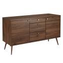Buffet design effet bois foncé 2 portes 3 tiroirs 150 cm