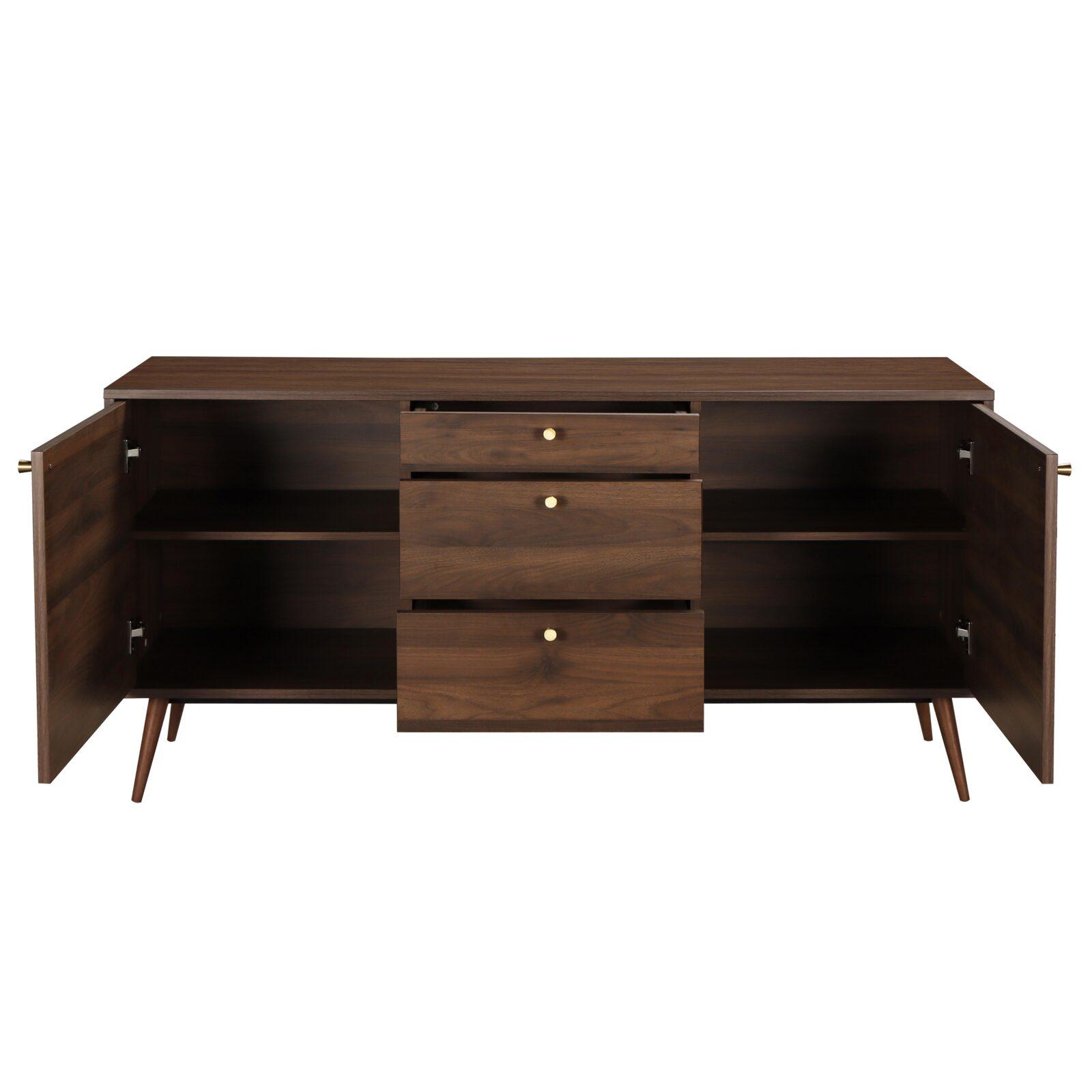 Buffet design effet bois foncé 2 portes 3 tiroirs 150 cm