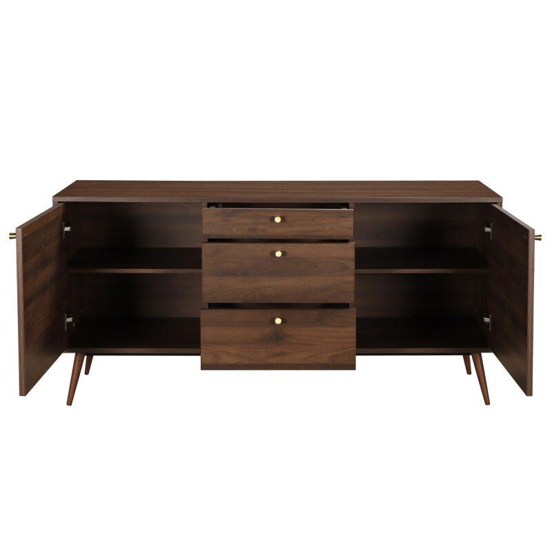 Buffet design effet bois foncé 2 portes 3 tiroirs 150 cm (3/6)