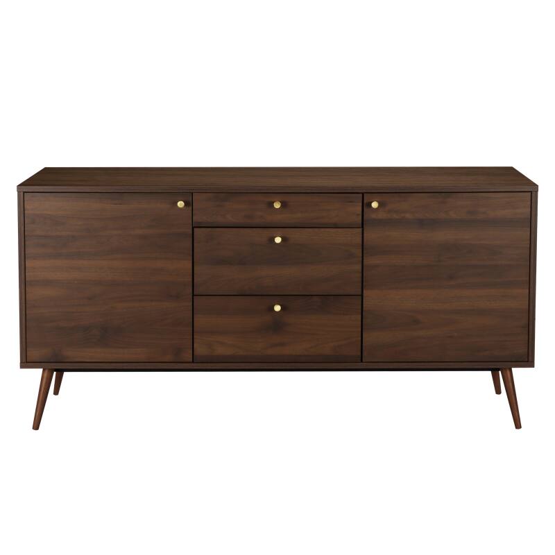 Buffet design effet bois foncé 2 portes 3 tiroirs 150 cm (4/6)