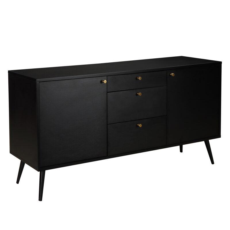 Buffet design effet bois foncé 2 portes 3 tiroirs 150 cm