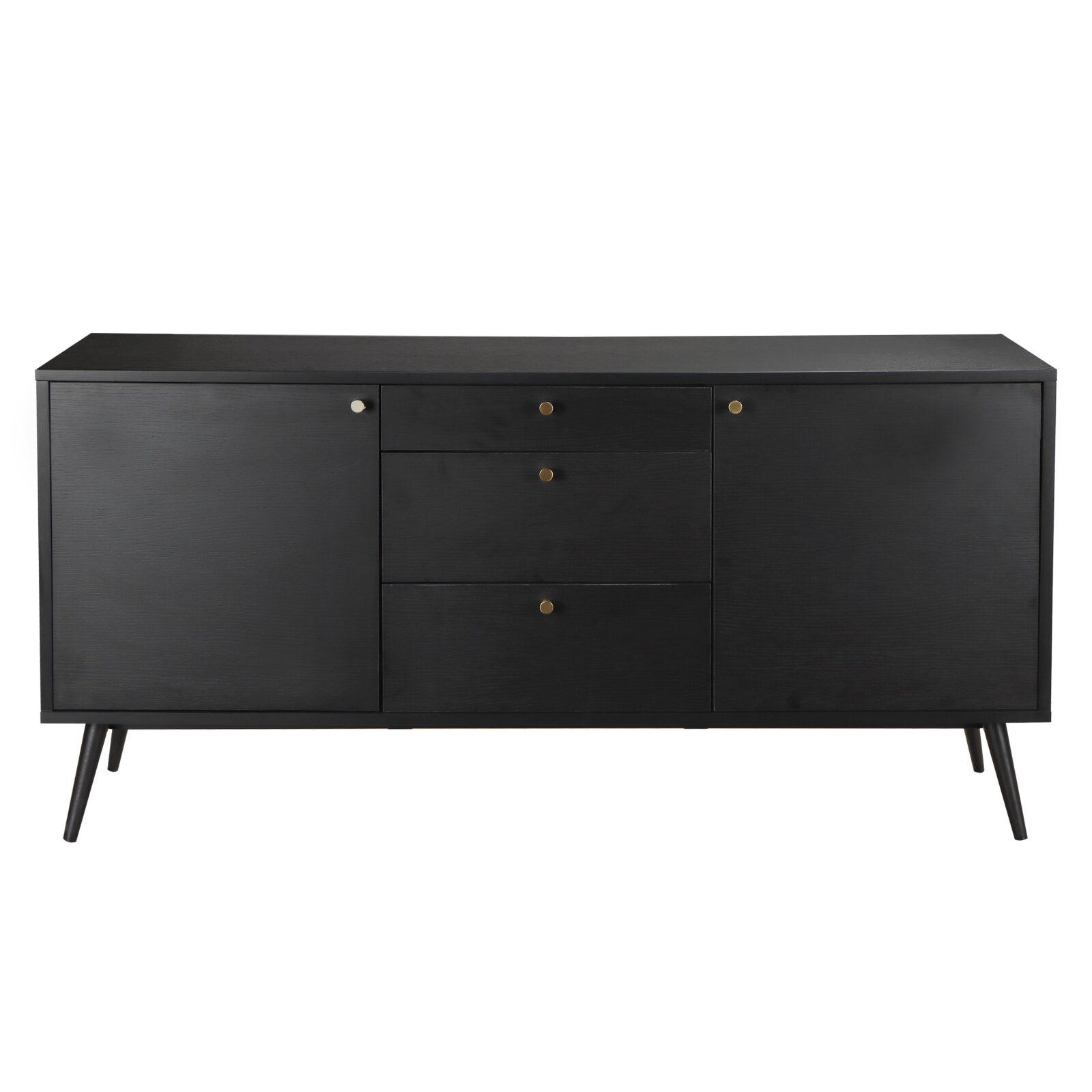 Buffet design effet bois foncé 2 portes 3 tiroirs 150 cm