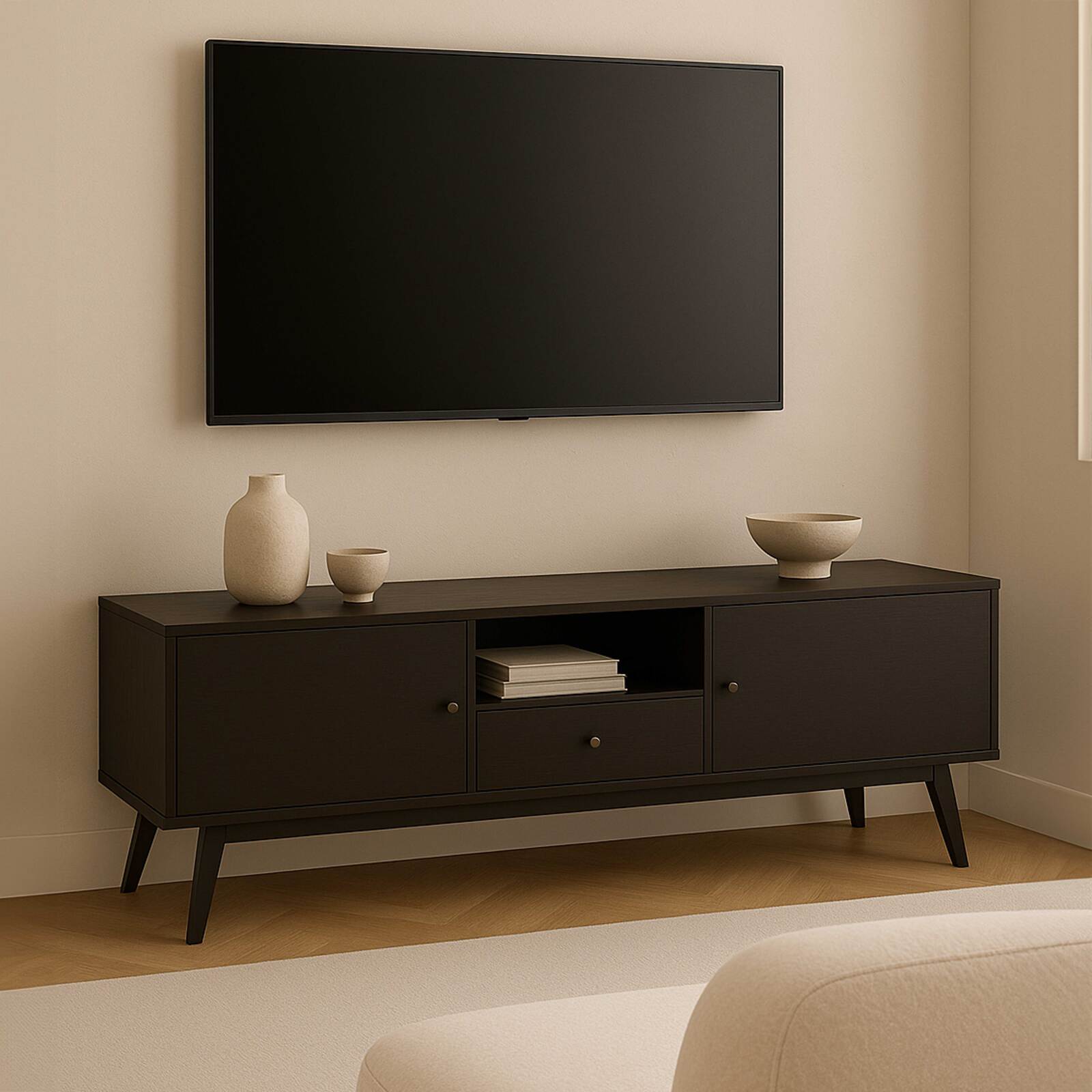 Meuble TV effet bois noir 150 cm design