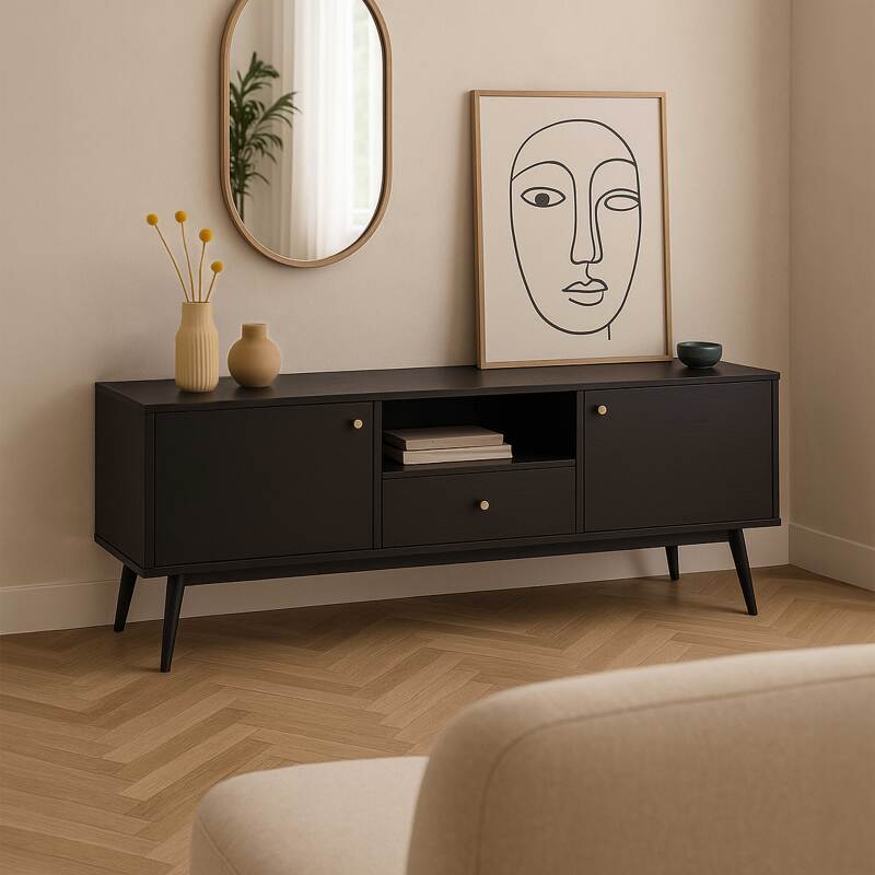 Meuble TV effet bois noir 150 cm design