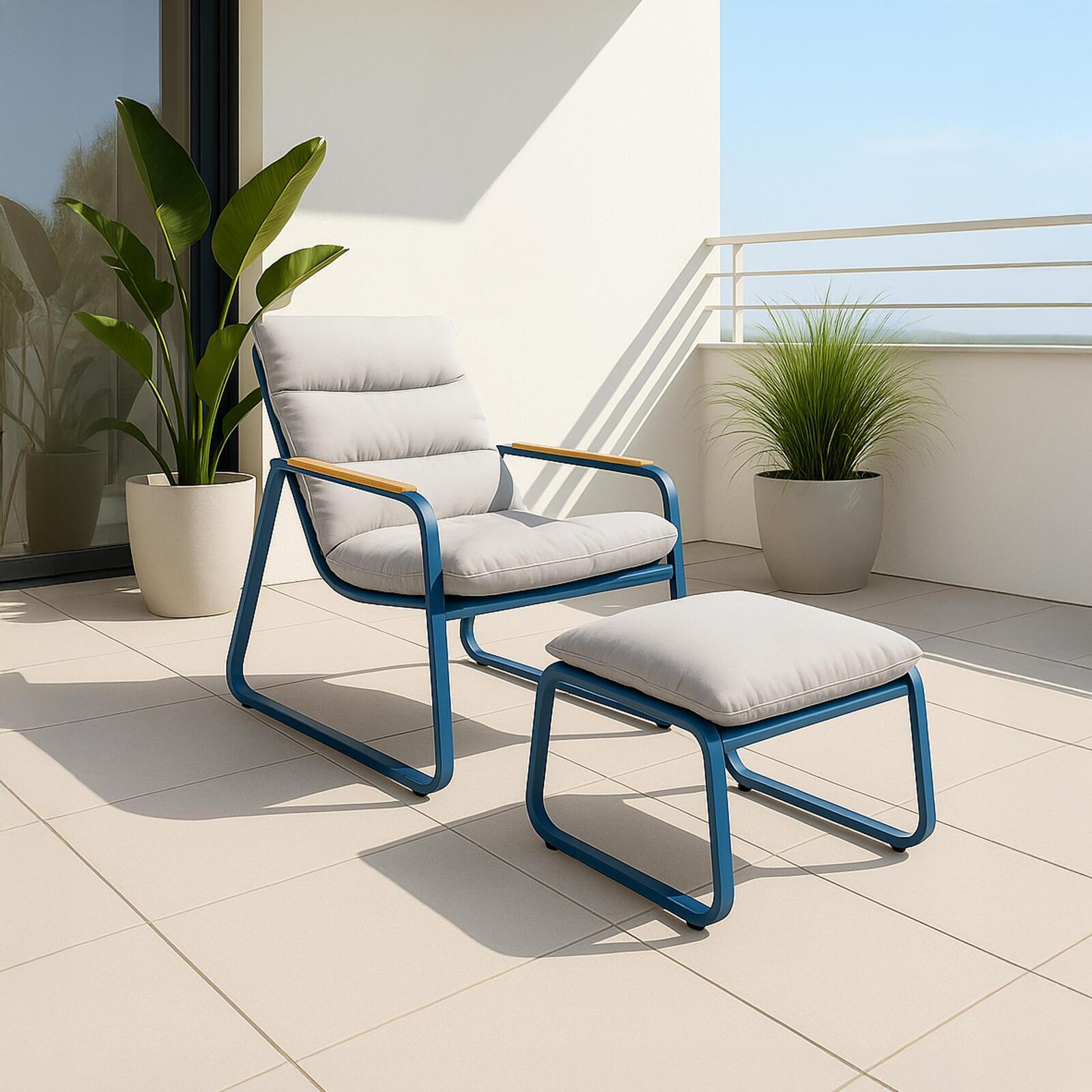 Fauteuil relax en acier et textilène avec repose-pieds