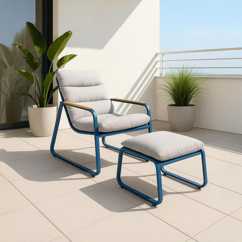 Fauteuil relax en acier et textilène avec repose-pieds