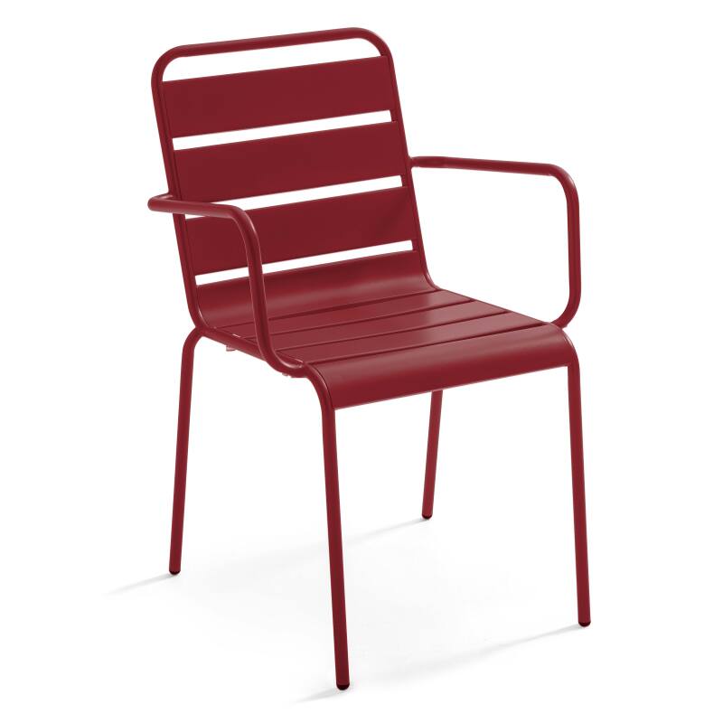 Table de jardin en métal 180x90 cm et 6 chaises avec accoudoirs