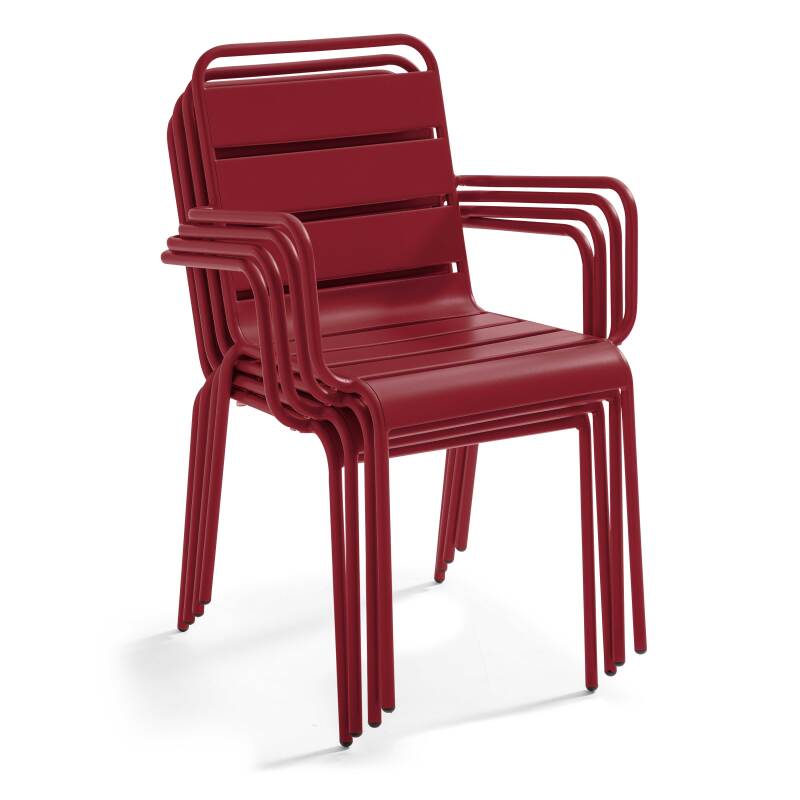 Table de jardin en métal 180x90 cm et 6 chaises avec accoudoirs