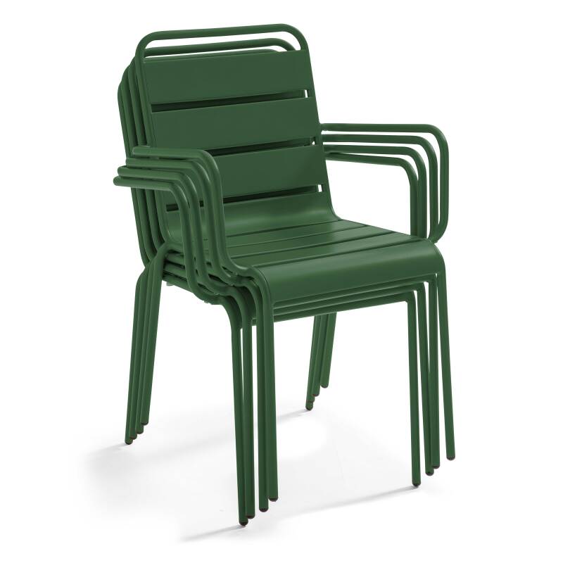 Table de jardin en métal 120x70 cm et 4 chaises avec accoudoirs