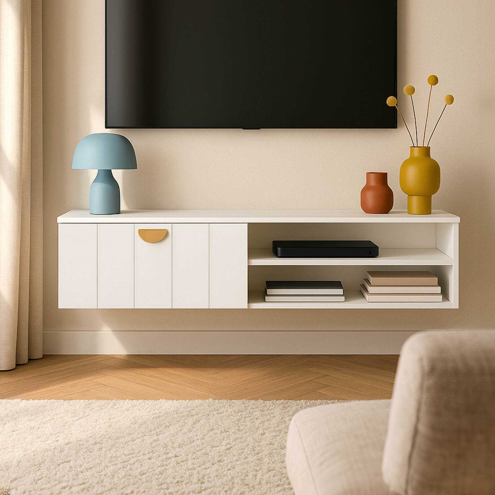 Meuble TV suspendu 120 cm style bohème  