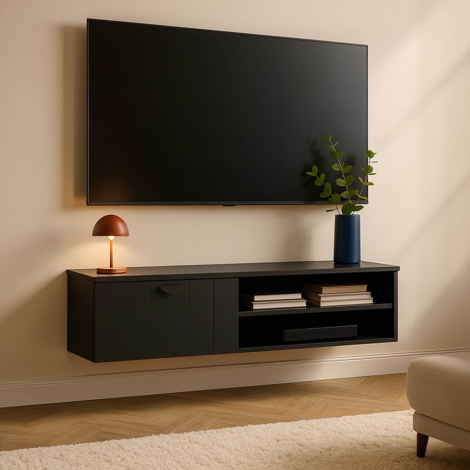 Meuble TV suspendu 120 cm style bohème  