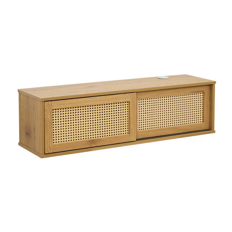 Meuble TV suspendu effet bois clair 108 cm style bohème