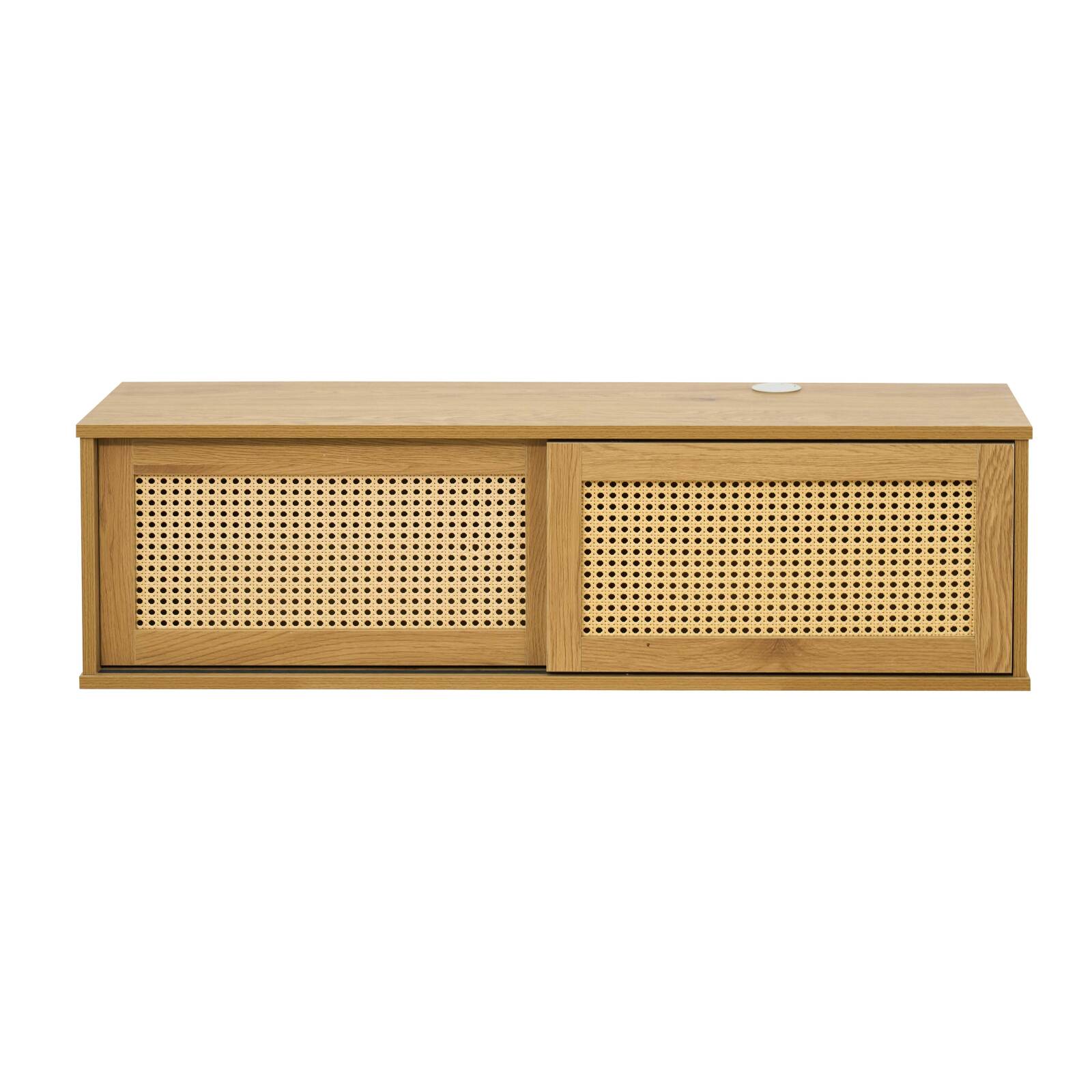 Meuble TV suspendu effet bois clair 108 cm style bohème