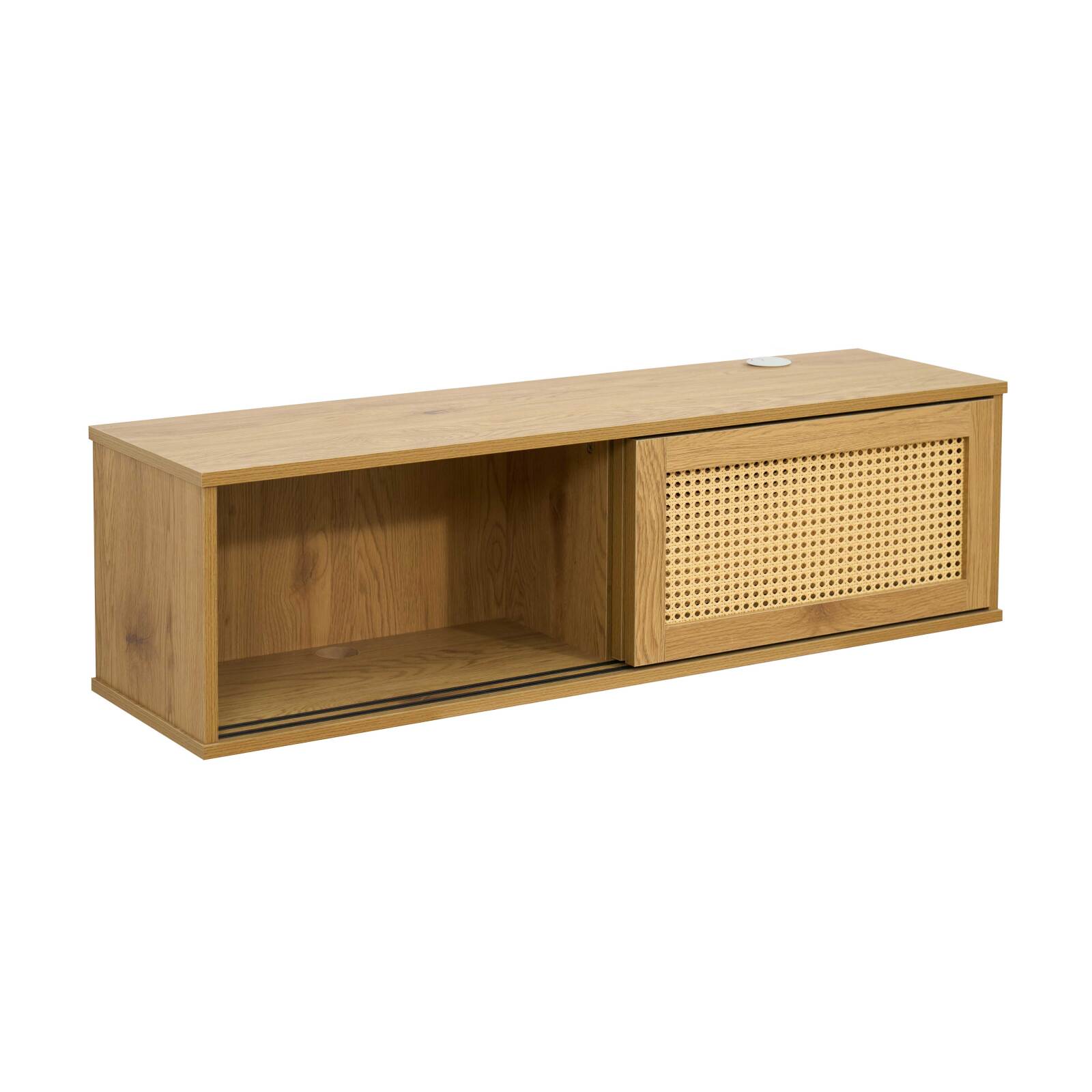 Meuble TV suspendu effet bois clair 108 cm style bohème