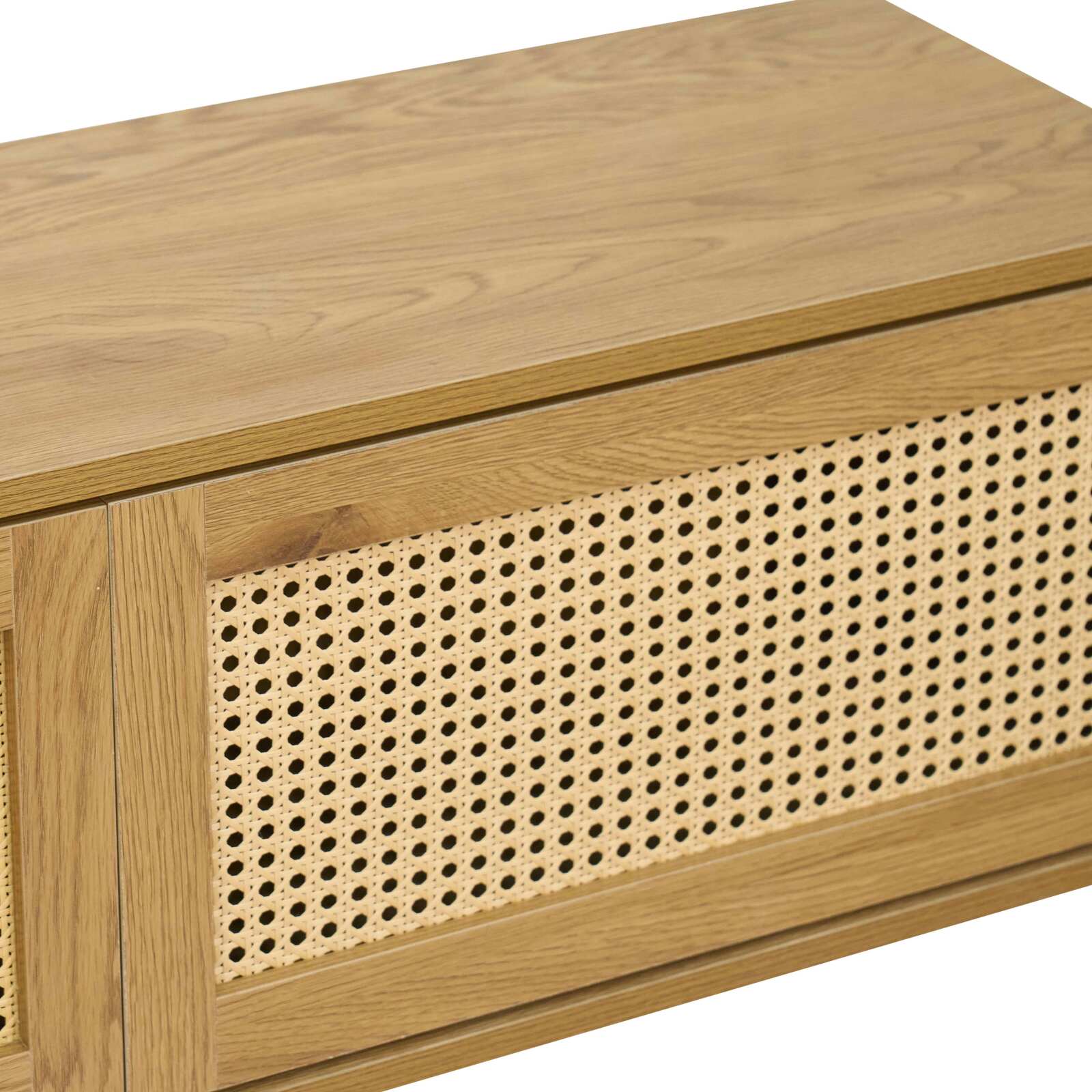 Meuble TV suspendu effet bois clair 160 cm style bohème