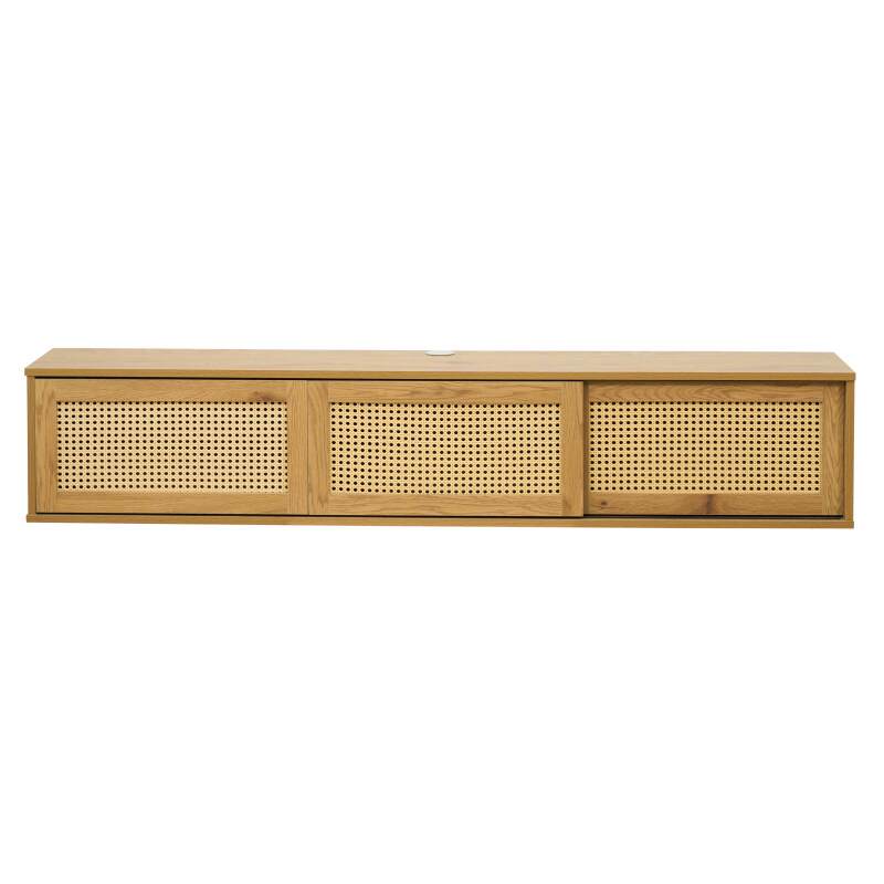 Meuble TV suspendu effet bois clair 160 cm style bohème