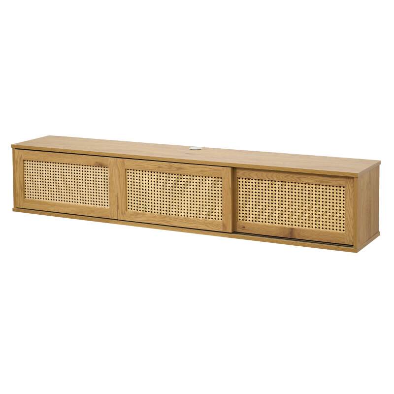 Meuble TV suspendu effet bois clair 160 cm style bohème