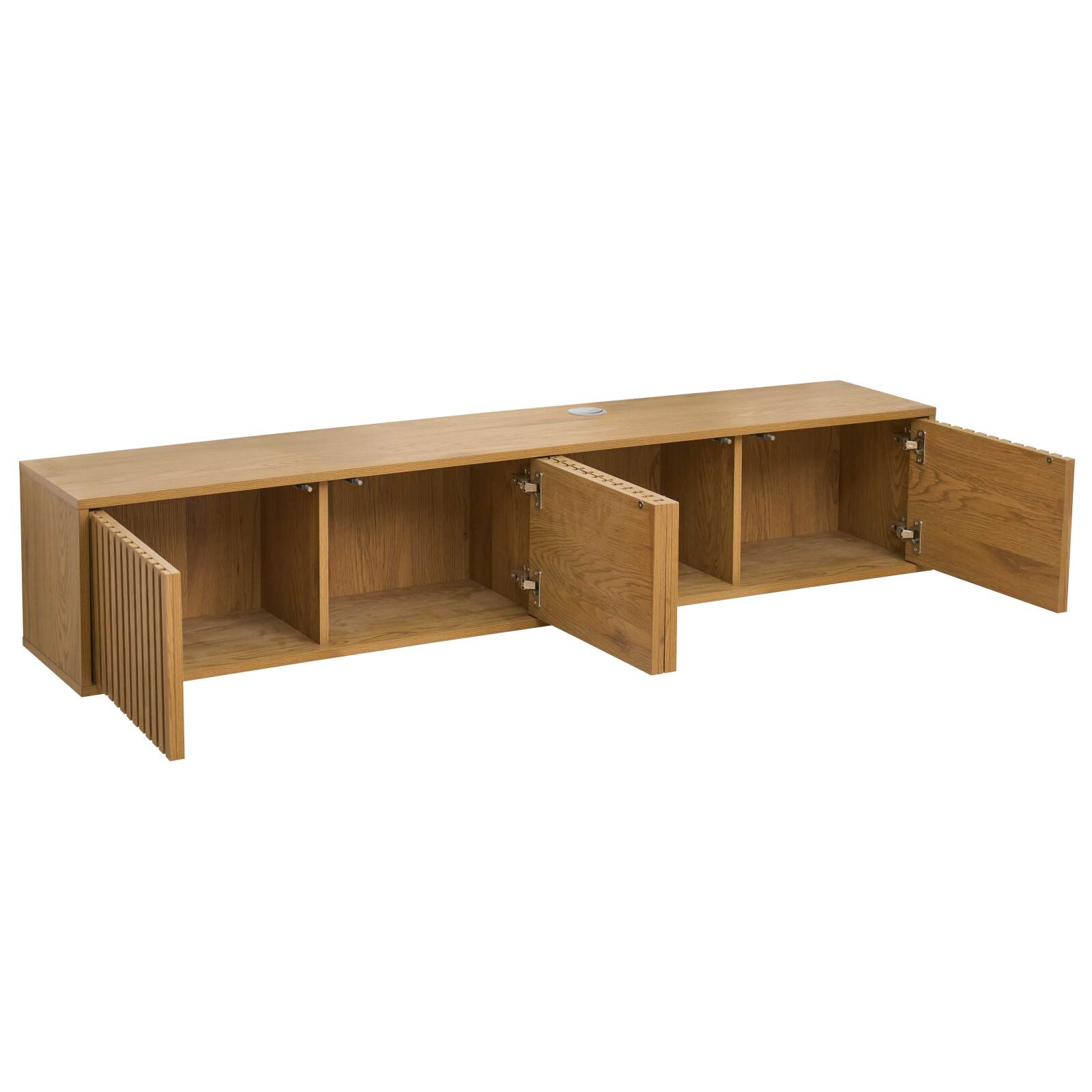 Meuble TV suspendu effet bois clair 160 cm style scandinave