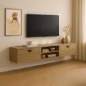 Meuble TV suspendu effet bois 160 cm style industriel 