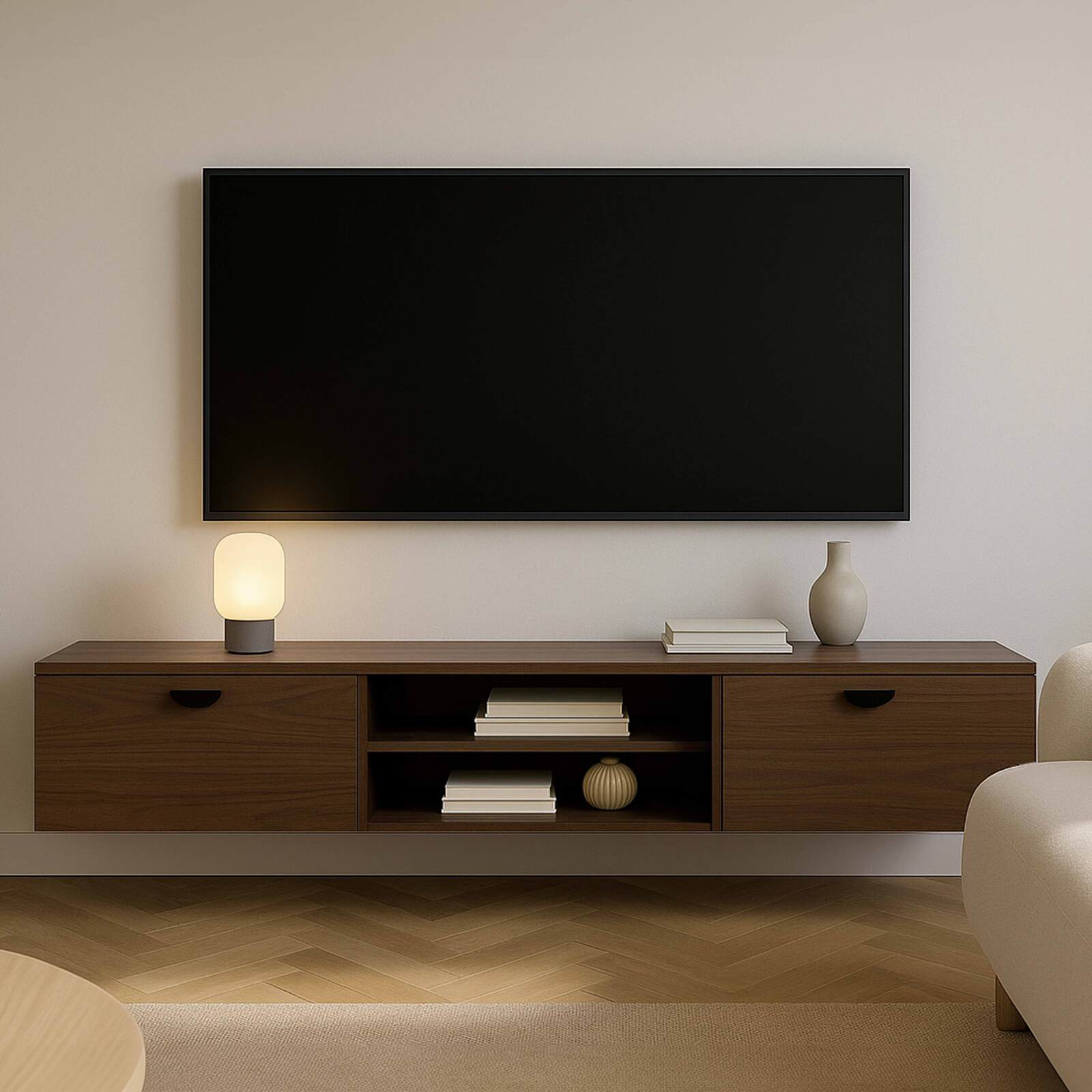 Meuble TV suspendu effet bois 160 cm style industriel 