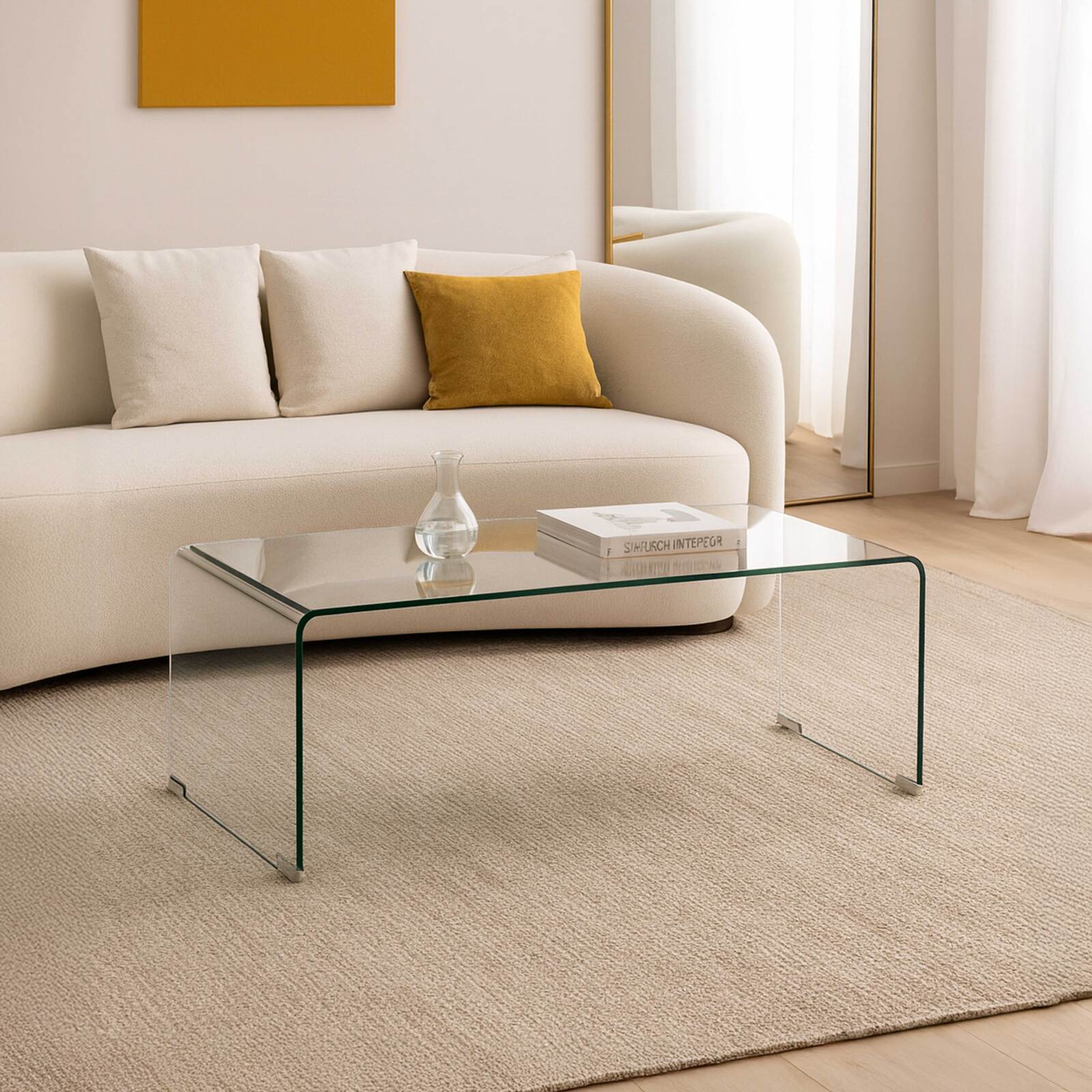 Table basse en verre trempé rectangulaire 110x50 cm 