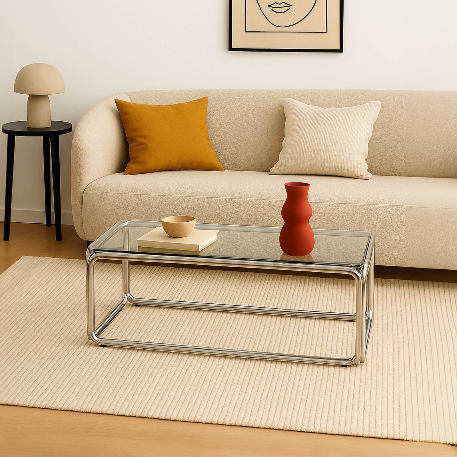 Table basse en verre trempé rectangulaire 110x50 cm 