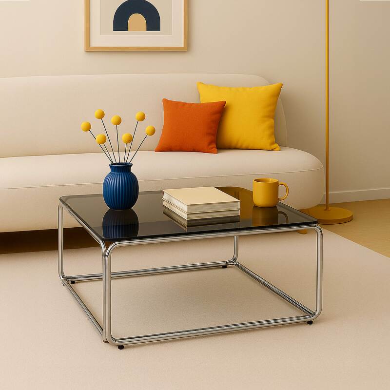 Table basse en verre trempé carrée 90x90 cm 