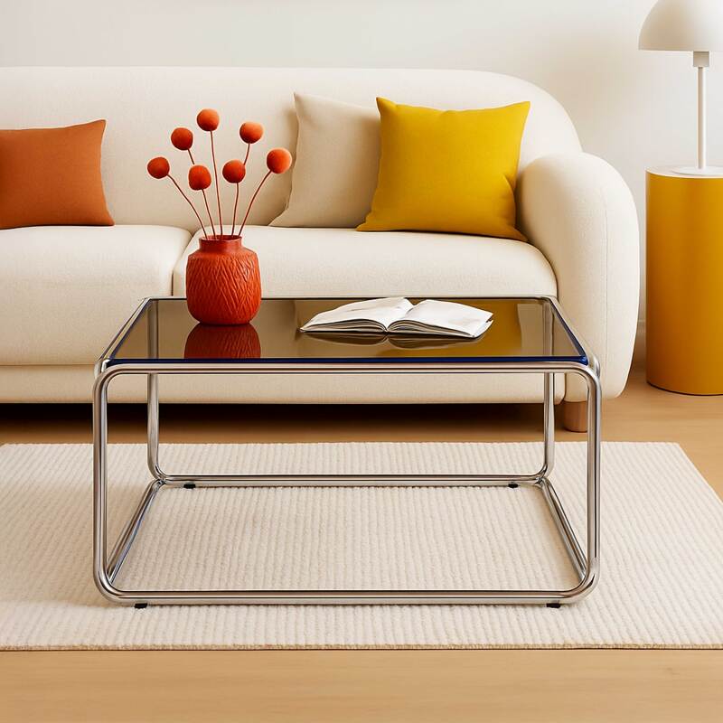 Table basse en verre trempé carrée 90x90 cm 