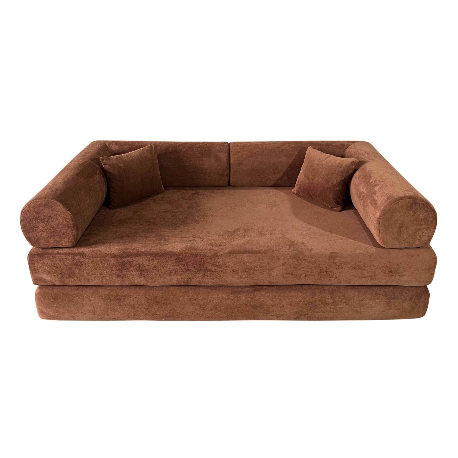 Canapé convertible 2 places en tissu avec coussins 