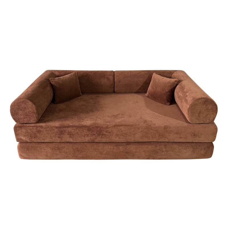 Canapé convertible 2 places en tissu avec coussins