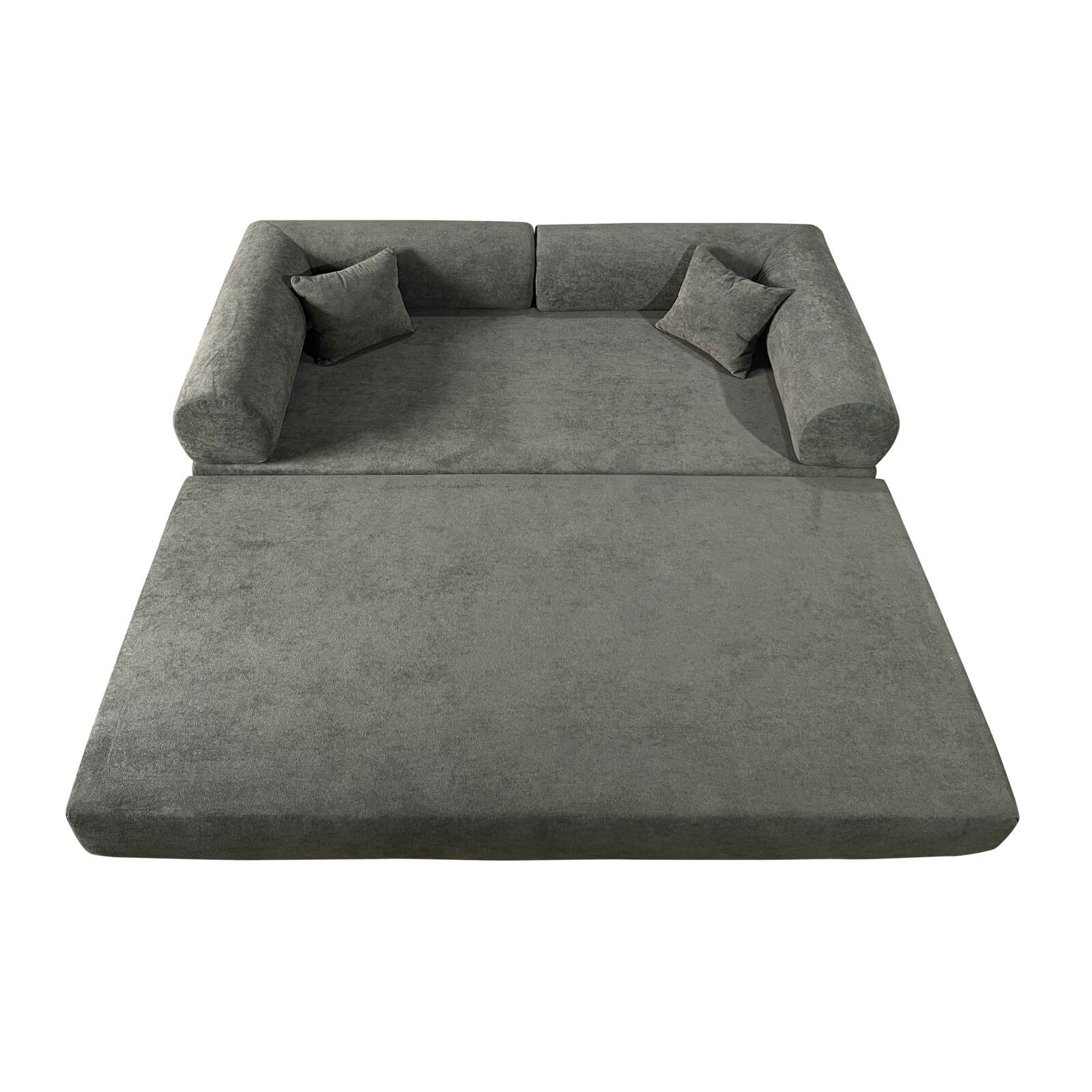 Canapé convertible 2 places en tissu avec coussins 