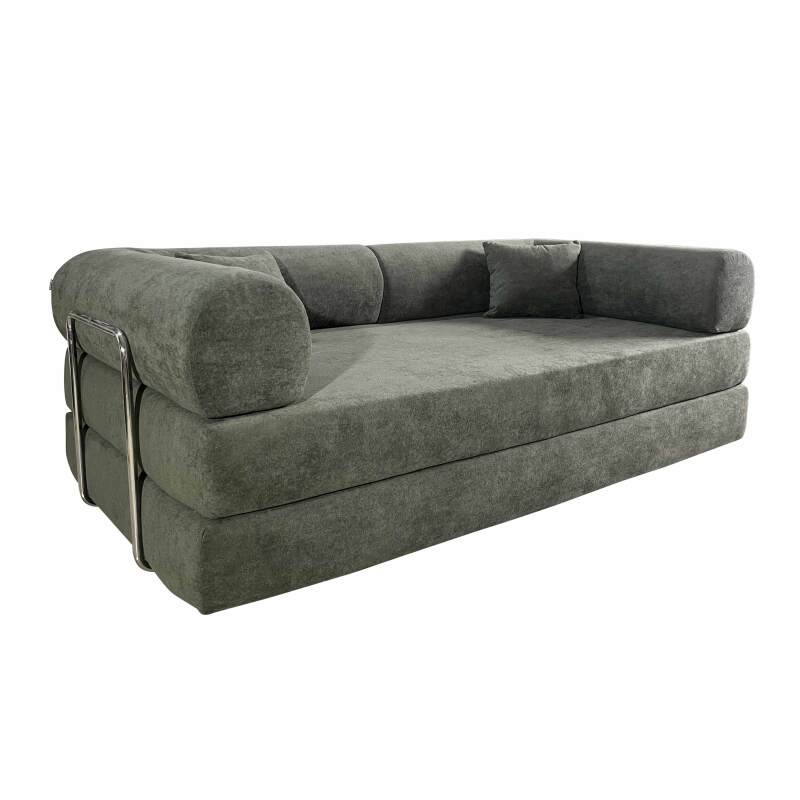 Canapé convertible 2 places en tissu avec coussins 