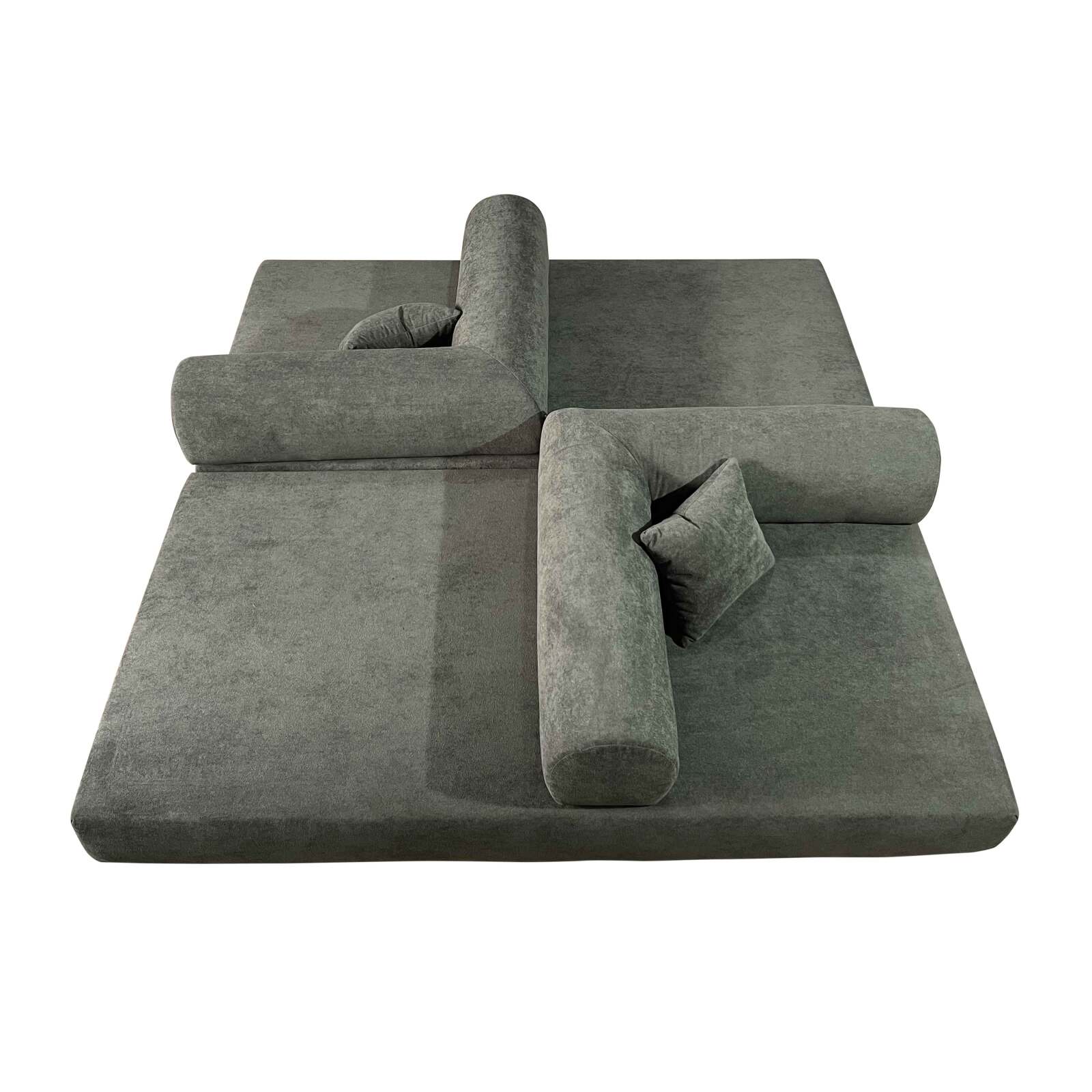 Canapé convertible 2 places en tissu avec coussins 